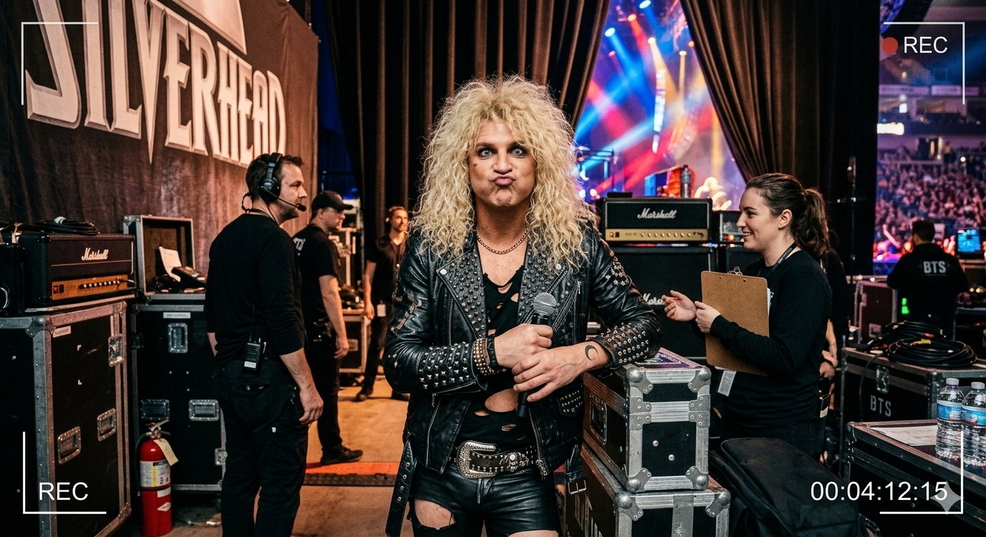 Singer backstage holding a mic with REC overlay