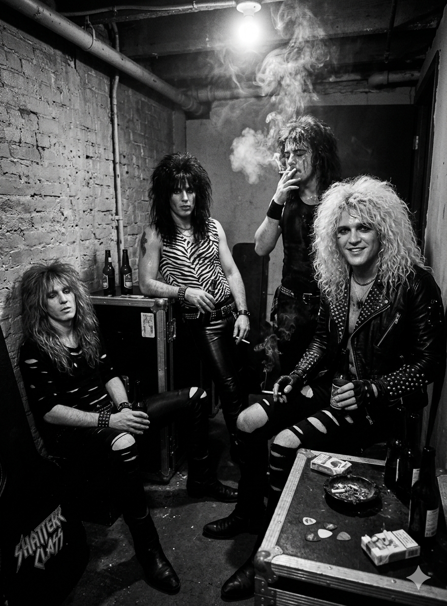 Black and white backstage band portrait